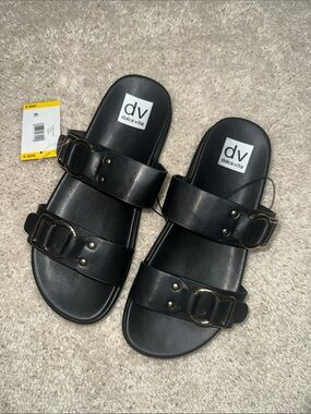 Dolce Vita Unique Footbed Sandals Womens 8 Black Minimalist Shoes Chic Slides